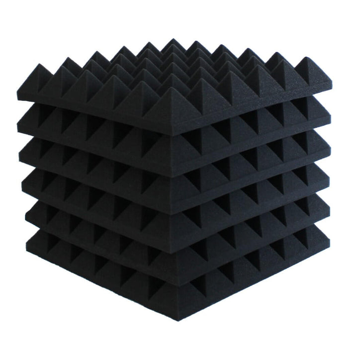 6 Pack - Pyramid - Acoustic Foam - Black - 30cm Hush Echo