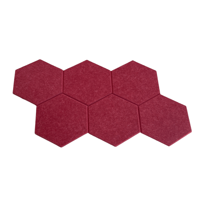 6 Pack - Red Hexagon Acoustic Polyester Panel - 35cm Hush Echo