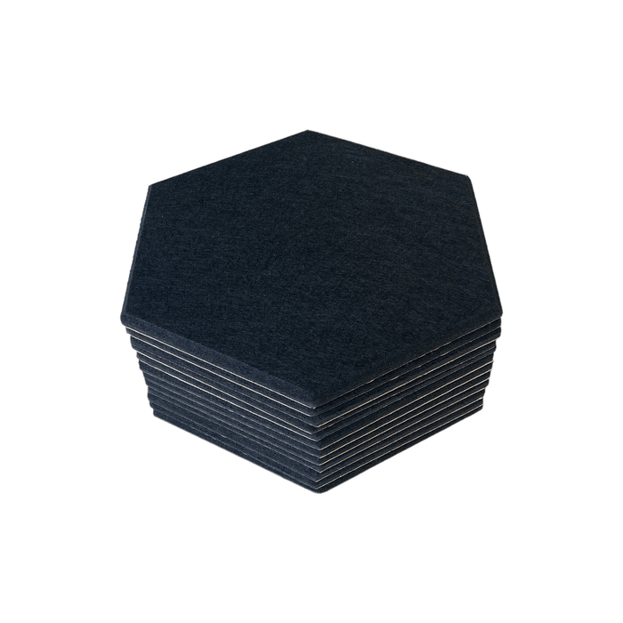 12 Pack - Hexagon Self Adhesive - Acoustic Polyester Panel - Black - 30cm Hush Echo