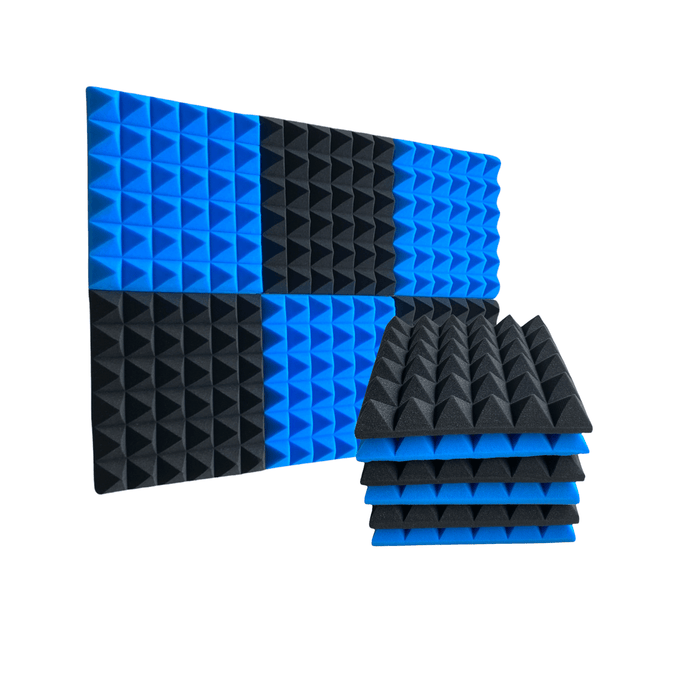 12 Pack - Pyramid - Acoustic Foam - Blue Black - 30cm Hush Echo