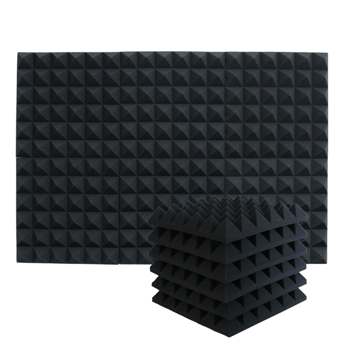 12 Pack - Pyramid - Acoustic Foam - Black - 30cm Hush Echo