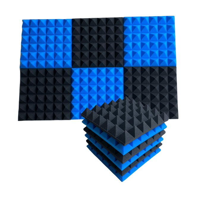 12 Pack - Pyramid - Acoustic Foam - Blue Black - 30cm Hush Echo