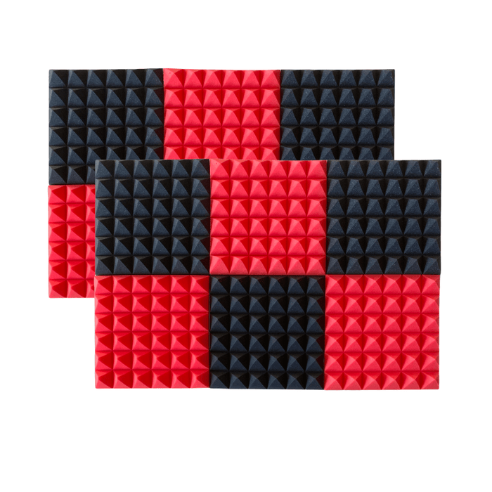 12 Pack - Pyramid - Acoustic Foam - Red Black - 30cm Hush Echo
