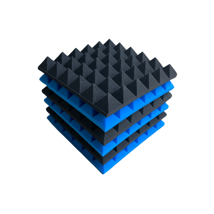 6 Pack - Pyramid - Acoustic Foam - Blue Black - 30cm Hush Echo