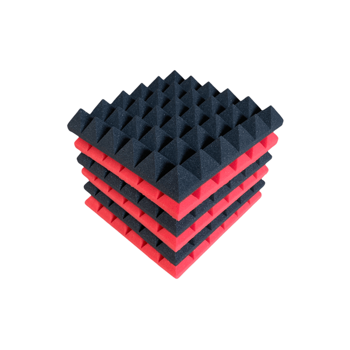 6 Pack - Pyramid - Acoustic Foam - Red Black - 30cm Hush Echo