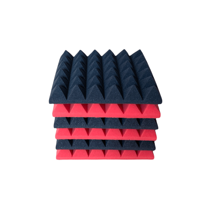 6 Pack - Pyramid - Acoustic Foam - Red Black - 30cm Hush Echo