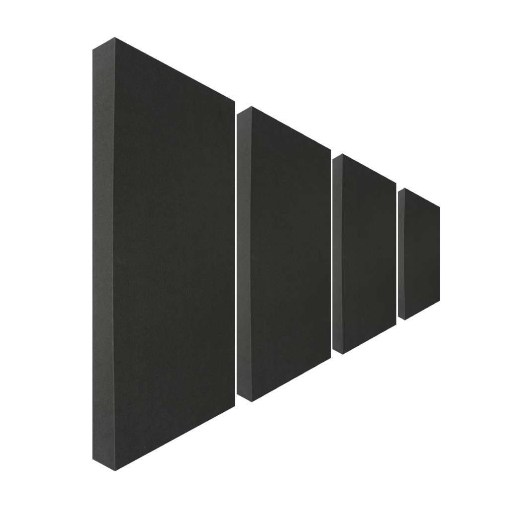 EQ60T Premium Acoustic Boards - 4 panels mounted on a wall and shown at an angle - charcoal color. 