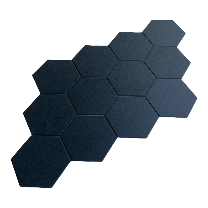 12 Pack - Hexagon Self Adhesive - Acoustic Polyester Panel - Black - 30cm Hush Echo