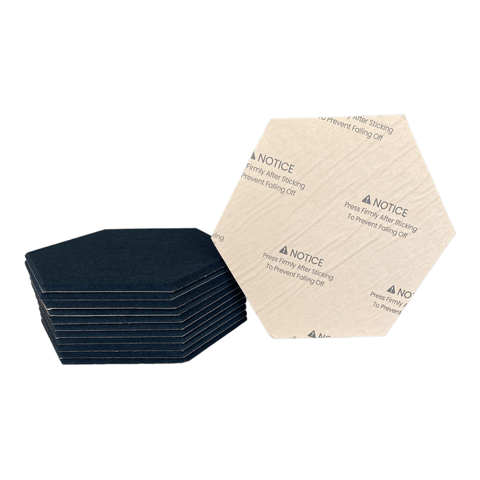 12 Pack - Hexagon Self Adhesive - Acoustic Polyester Panel - Black - 30cm Hush Echo