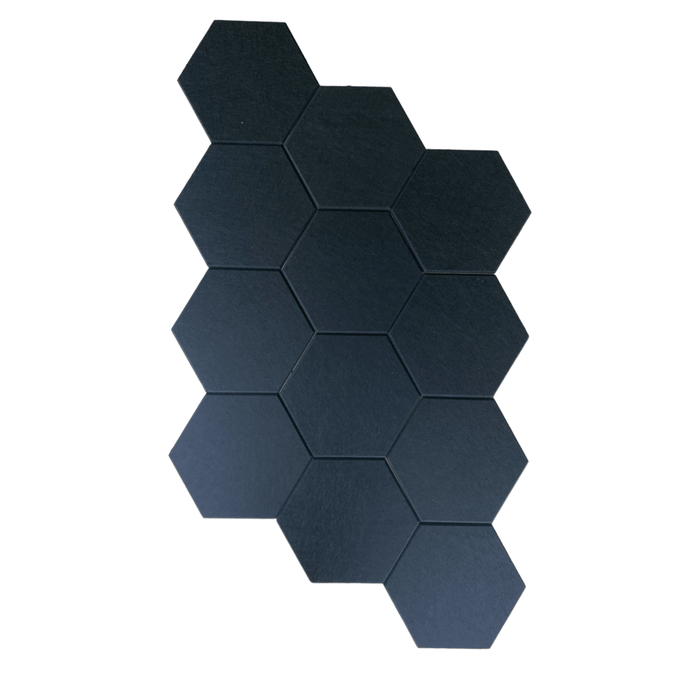 12 Pack - Hexagon Self Adhesive - Acoustic Polyester Panel - Black - 30cm Hush Echo