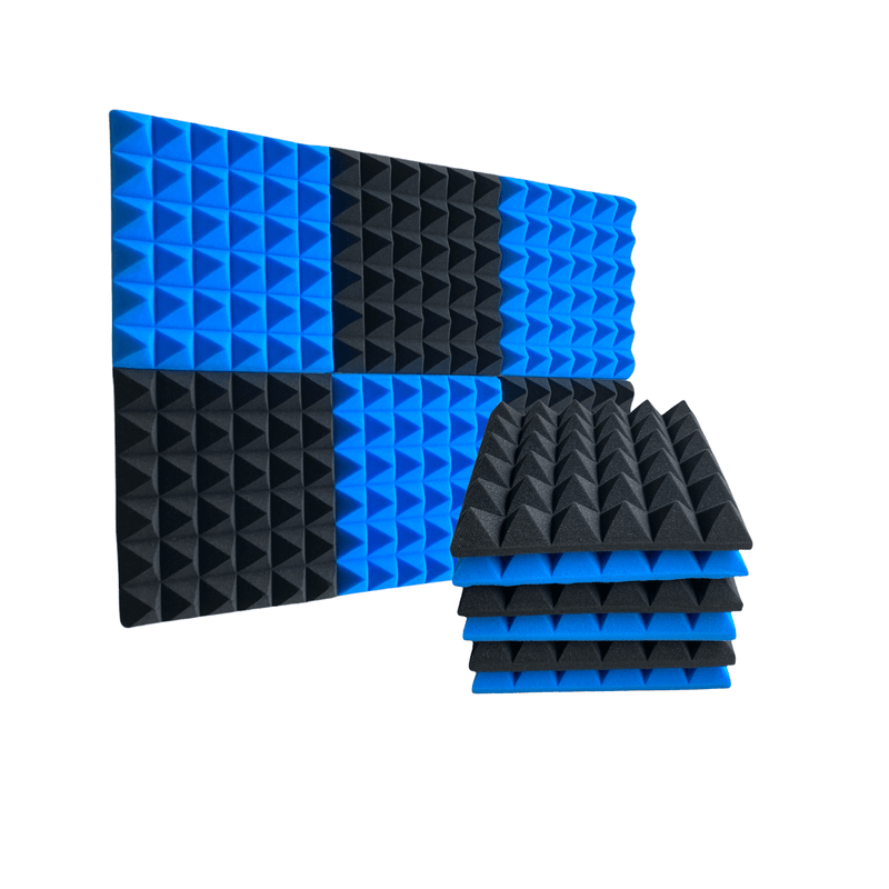 12 Pack - Pyramid - Acoustic Foam - Blue Black - 30cm Hush Echo