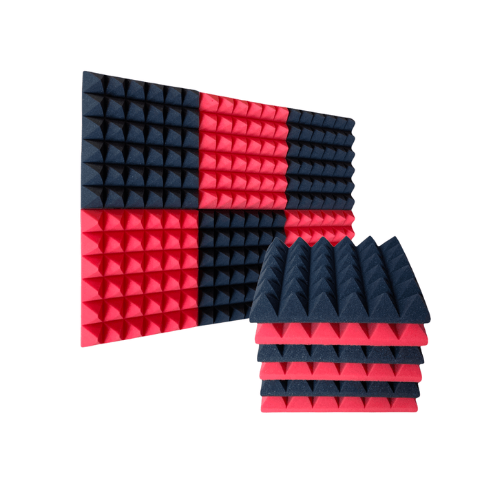 12 Pack - Pyramid - Acoustic Foam - Red Black - 30cm Hush Echo