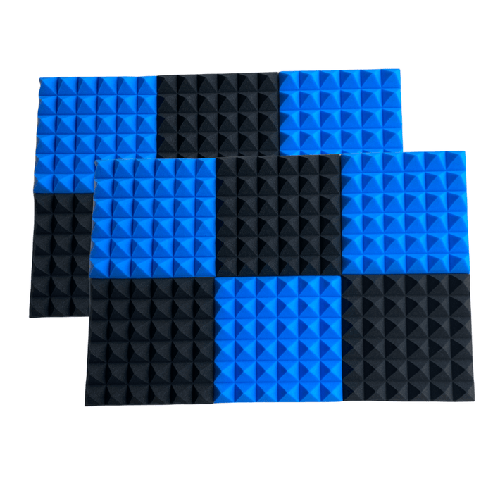 12 Pack - Pyramid - Acoustic Foam - Blue Black - 30cm Hush Echo