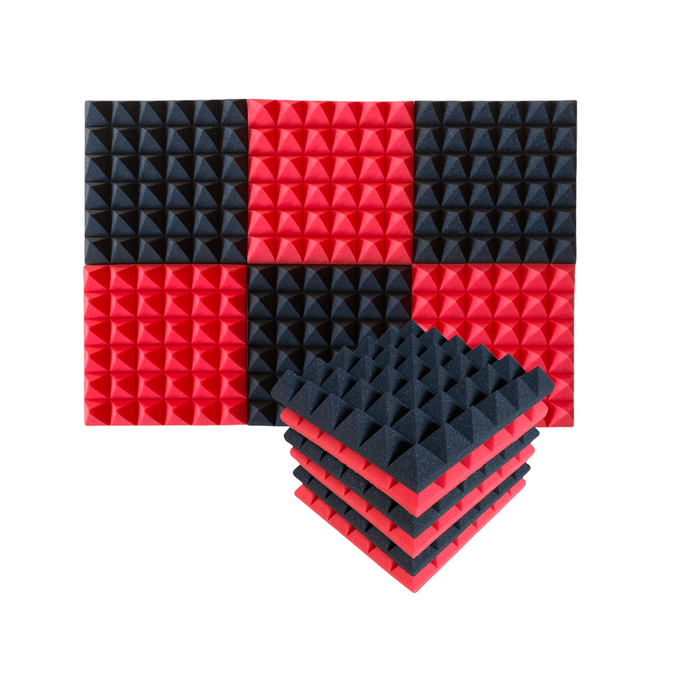 12 Pack - Pyramid - Acoustic Foam - Red Black - 30cm Hush Echo