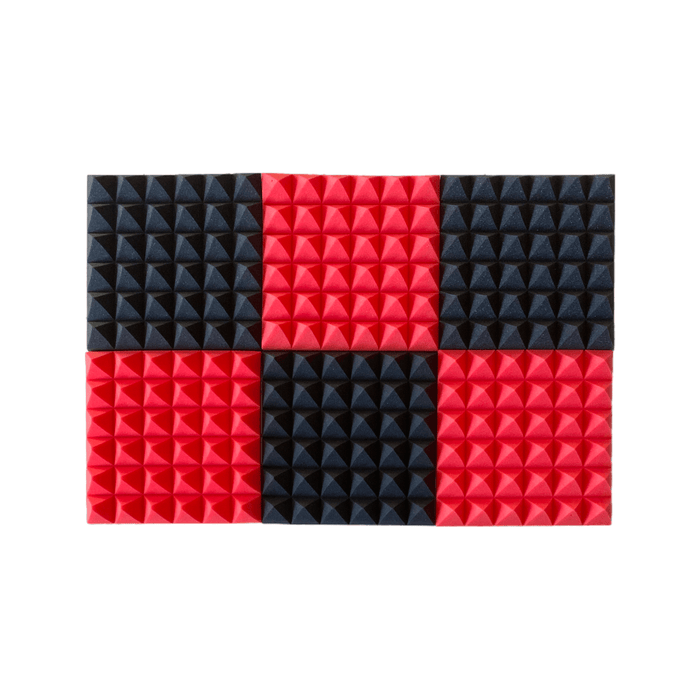6 Pack - Pyramid - Acoustic Foam - Red Black - 30cm Hush Echo